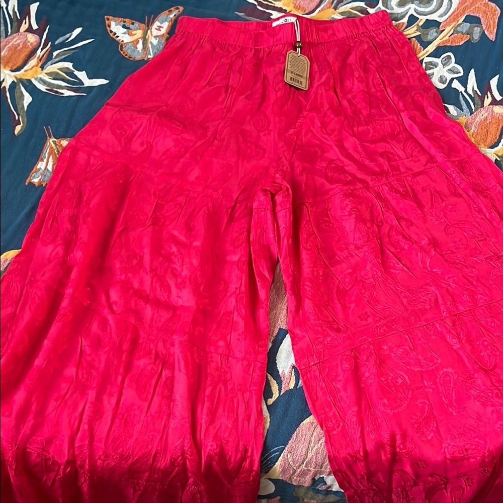 Vibrant Red Wide-Leg Pallazo Pants